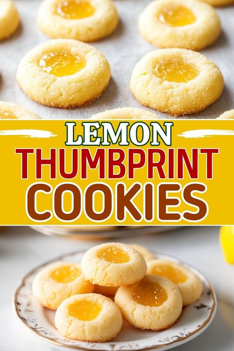 These lemon thumbprint cookies are buttery, tender, and filled with a bright, tangy lemon curd for the perfect balance of sweetness and zest. You'll love them! Lemon Thumb Print Cookies, Lemon Curd Thumbprint Cookies, Cookies With Lemon Curd, Lemon Curd Cookies Recipe, Easy Lemon Cookies, Lemon Thumbprint Cookies, Lemon Curd Cookies, Lemon Desserts Easy, Cookies With Lemon