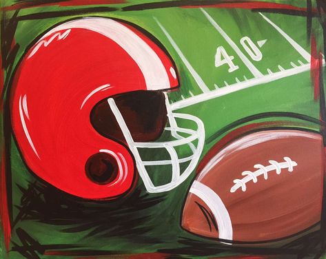 Helmet Painting Ideas, Pinots Palette Paintings, Football Painting, Helmet Painting, Football Paintings, Painted Window Art, Friday Night Football, Palette Painting, Football Canvas