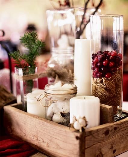 Top 12 Christmas Centerpieces - Save-On-Crafts Winter Wedding Candles, Non Floral Centerpieces, Winter Centerpieces, Photos Winter, Rustic Winter Wedding, Christmas Window Decorations, Glass Cylinder, Navidad Diy, Holiday Centerpieces