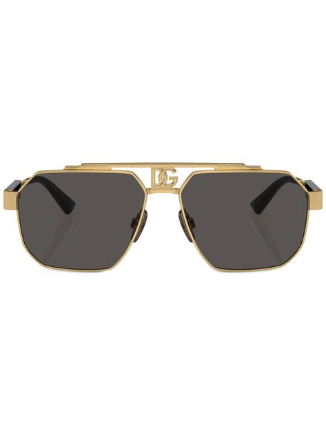 Shop or share your style of the product on ModeSens! logo-plaque steel sunglasses from DOLCE & GABBANA EYEWEAR featuring gold-tone, stainless steel, tinted lenses, geometric frame, logo plaque, double bridge, sculpted arms and curved tips. These glasses come with a protective case.. Eyewear Logo, Dolce And Gabbana Eyewear, Sculpted Arms, Frame Logo, Gold Aviator Sunglasses, Geometric Frame, Dolce E Gabbana, Gold Sunglasses, Grey Lenses