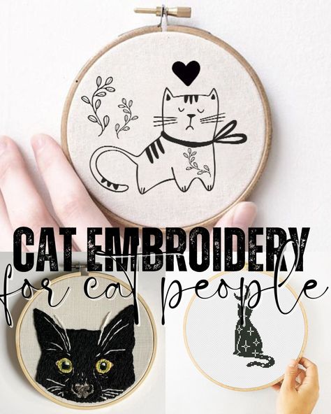 Simple Animal Embroidery Patterns, Embroidered Cats Embroidery Designs, Cat Embroidery Designs Free Pattern, Cat Embroidery Pattern Free, Cat Embroidery Ideas, Embroidered Cat Face, Embroidery Cat Patterns, Cat Embroidery Simple, Abstract Embroidery Patterns