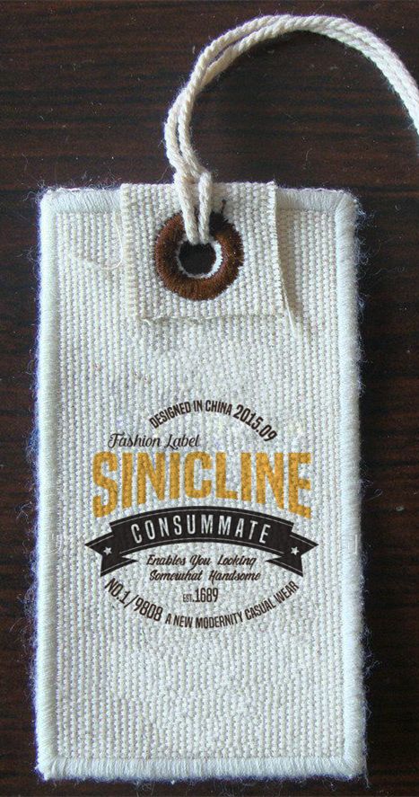 Vintage fabric hang tag with custom printed logo.   #hangtag #sinicline. Apparel Tag Design, Hang Tags Design, Vintage Hang Tags, Hang Tag Design, Fashion Tag, Fabric Labels, Clothing Tags, Tag Design, Woven Labels