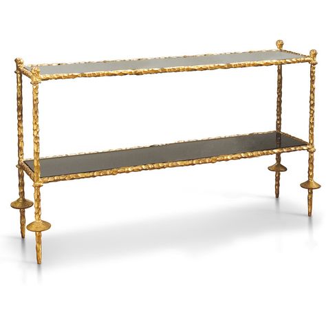 Duchess Hollywood Regency Chiseled Gold Black Marble Console Table ($1,873) ❤ liked on Polyvore featuring home, furniture, tables, accent tables, onyx table, gold console table, marble table, gold shelves and gold table Black Marble Console, Curved Console, Grey Console Table, Designer Console Table, French Console Table, Iron Console Table, Console Table Design, Whimsical Furniture, Marble Console Table