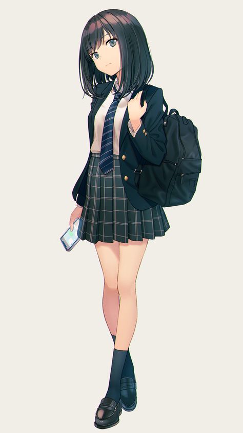 Short Black Hair, Anime Uniform, Anime Inspired Outfits, Girl Short Hair, Art Anime, Anime Poses, An Anime, Anime Outfits, Copic