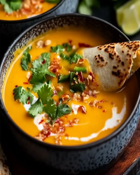 Thai Coconut Pumpkin Soup Recipe - Creamy & Flavorful Thai Pumpkin Soup, Thai Flavors, Thai Soup, Pumpkin Soup Recipe, Plant Based Dinner, Light Salad, Toasted Pumpkin Seeds, Thai Coconut, Pumpkin Soup