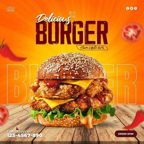 Download it's PSD file from Freepik. Ultimate Burger, Cafe Menu Design, Food Promotion, Food Menu Design, Food Advertising, Food Graphic Design, Food Poster Design, Food Ads, Delicious Burgers