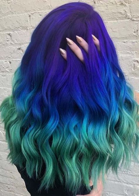 Are you dreaming about blue and green hair? While this color aesthetic is not for everyone, the hair color has been super popular this year and there are so many ways to execute it and wear it Teal Ombre Hair, Blue Purple Hair, Brown Ombre Hair Color, Blue Ombre Hair, Teal Ombre, Brown Ombre Hair, Hair Color Unique, Hair Color Streaks, Hair Color Purple