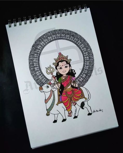 Shailaputri Devi Drawing, Nav Durga Drawing, Navadurga Drawings, Navadurga Painting, Shailaputri Devi Painting, Shailaputri Devi Images, Navaratri Drawings, Navratri Drawing, Nava Durga