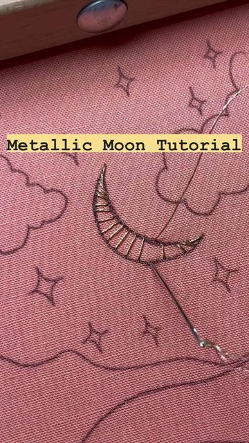 Moon Embroidery Tutorial, Moon Embroidery Ideas, Moon Stars Embroidery, Embroidery Patterns Stars, Cloud Embroidery Tutorial, Embroidered Moon And Stars, Fuzzy Embroidery Stitch, Moon And Star Embroidery, Embroider Moon