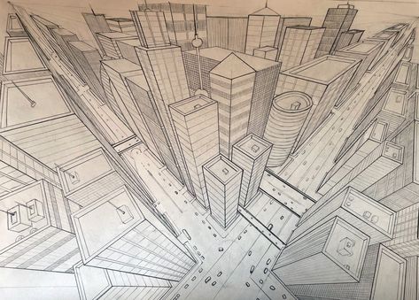 3rd Point Perspective Drawing, Two Point Perspective City, 3 Point Perspective Drawing, 2 Point Perspective Drawing, Three Point Perspective, 3 Point Perspective, Perspective Sketch, Comic Book Layout, Isometric Drawing