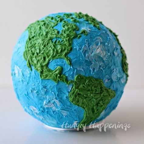 Earth Cake Cake Filled With Candy, Earth Day Cake, Candy Rocks, Fluffy White Frosting, Fun Food Ideas, Earth Cake, Chocolate Rocks, Blue Frosting, Cake Pan Set