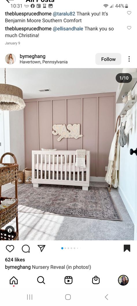 White And Mauve Nursery, Mauve Pink Accent Wall Nursery, Nursery With Pink Accent Wall, Blush Board And Batten Wall, Mauve Nursery Wall, Dusty Rose Accent Wall Nursery, Grey Crib Nursery Girl, Mauve Accent Wall Nursery, Sage And Mauve Nursery