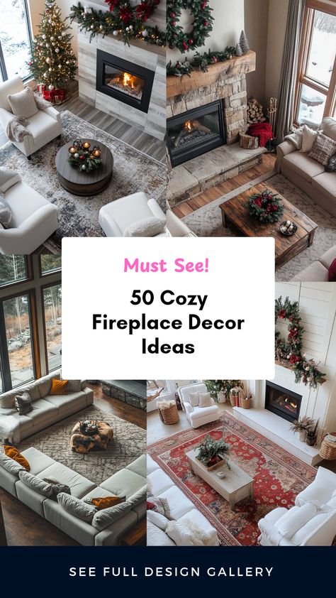 Transforming your living room with fireplace decor can add warmth and charm. From elegant mantel designs to comfy seating arrangements, there are so many ways to infuse your space with cozy vibes. Consider adding stylish accessories such as candles, artwork, and decorative logs to enhance the fireplace area. Don't also forget about color schemes; soft neutrals can create a serene atmosphere. Uncover 50 creative ways to style your fireplace, making it the focal point of your home while ensuring comfort and style for all who enter. Perfect for chilly nights! Decorate In Front Of Fireplace, Decor Beside Fireplace, Fireplace Artwork Ideas, Fireplace With Candles Inside, Room With Fireplace Decor, Living Room With Fireplace Decor, Candles In Fireplace Ideas, Cozy Fireplace Seating, Fireplace Sitting Room