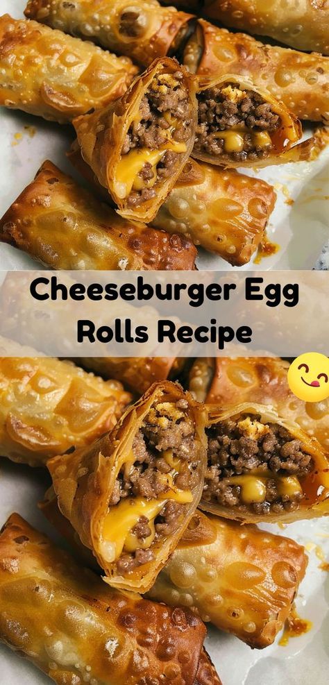 Cheeseburger Egg Rolls are a delicious snack with crispy wrappers and savory beef filling. Perfect for any gathering! Recipes Using Egg Roll Wrappers, Cheeseburger Egg Rolls Recipe, Cheeseburger Egg Rolls, Egg Rolls Recipe, Homemade Cheeseburgers, Egg Roll Recipes, Best Appetizer Recipes, Egg Roll, Egg Rolls