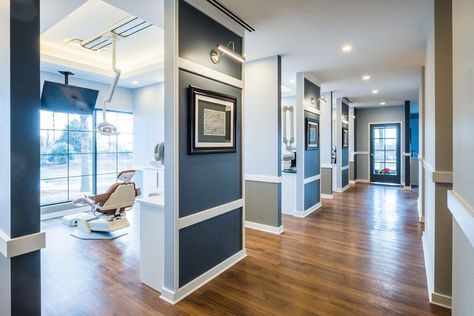 Pearlfection Dentistry | Interior Design Portfolio Orthodontic Office Design, Chiropractic Office Design, Work Office Design, Dentist Office Design, Office Blue, Dental Office Design Interiors, Medical Office Design, Dental Office Decor, Interior Design Portfolios