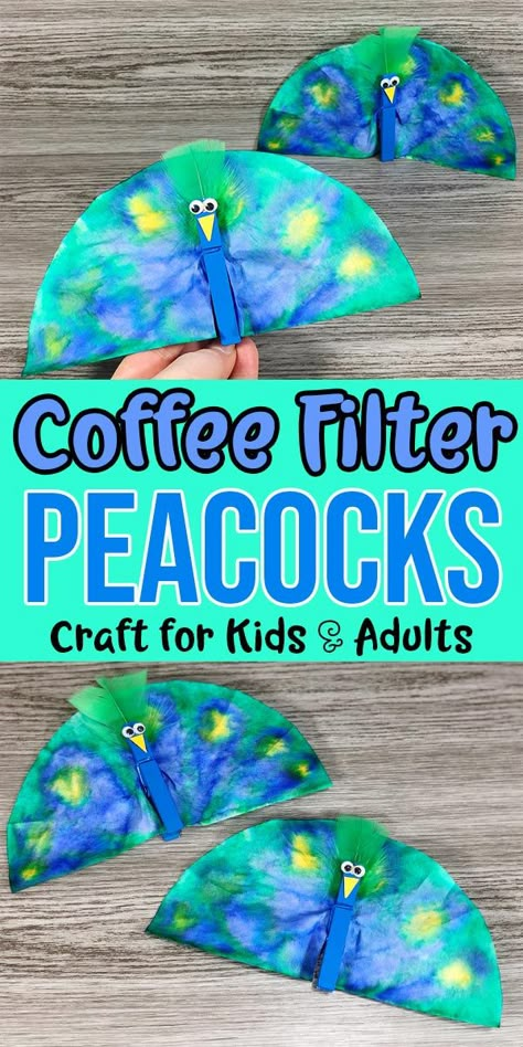 Peacock Kindergarten Craft, Peacock Preschool Activities, Coffee Filter Peacock, Coffee Filter Peacock Craft, P Is For Peacock Craft, Birds Craft Preschool, Paper Plate Peacock, Birds Craft For Preschoolers, Peacock Crafts Preschool