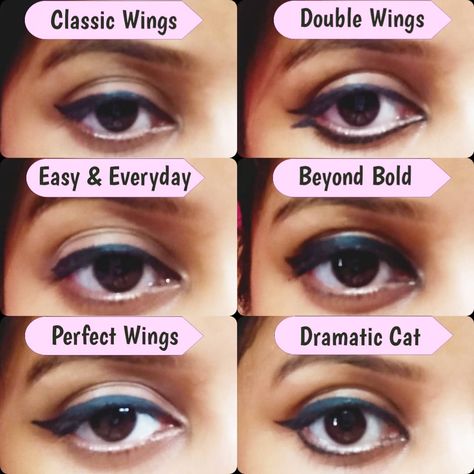 6 basic eye liner n wings liner name and designs, Which one is your favorite? Eye Mekup, Eyeshadow Guide, Makeup Charts, Types Of Eyes, Winged Liner, False Lashes, Mehndi Designs, Makeup Tips, Eyeliner