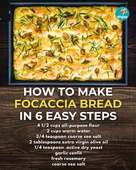 Did you know you could make focaccia bread in just 6 easy steps? Yes, you can! It has a crispy and chewy crust and is soft and fluffy inside. Thick Focaccia Bread, Easy Foccacia Bread Instant Yeast, How To Make Focaccia, Easy Foccia Bread Recipes, Easy Foccacia Bread, Easy Focaccia Recipe, Make Focaccia, Bread Dipping Oil Recipe, Dipping Oil Recipe