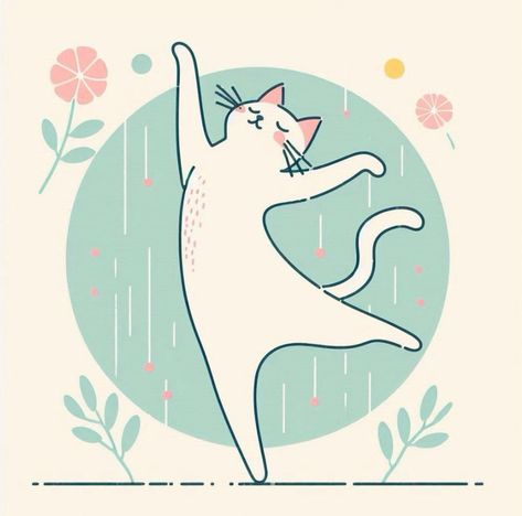 Dancing Cat Illustration, Watercolor Pencil Art, Cute Cat Illustration, Cat Doodle, Dancing Cat, Abstract Watercolor Art, Cat Artwork, Cat Character, Cats Illustration