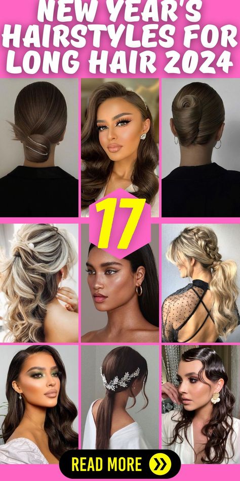 2024 New Year Hairstyle for Long Hair - Glam Up for the Year Ahead: Get ready to glam up your long hair for the year ahead with a stunning new year hairstyle in 2024. Whether you have long hair with bangs or prefer an elegant updo, you'll find the perfect style to make a statement. From curly to straight, and wavy to unstyled, your long hair can be styled in various ways to suit your preferences. Learn how to style it with easy DIY tutorials at home and welcome 2024 with confidence and style. Hairstyle Ideas For Long Hair, Curly To Straight, Glamorous Hairstyles, Retro Hollywood, Ideas For Long Hair, Hair Glam, Casual Braids, New Year Hairstyle, Classic Hollywood Glamour