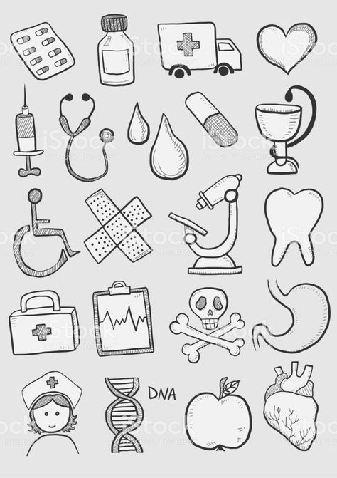 Doctor Doodle Cute, Easy Medical Drawings, Medical Doodle Art, Healthcare Doodles, Medicine Drawing Ideas, Health Care Drawing, Nursing Doodles, Medical Drawings Sketches, Med Drawing