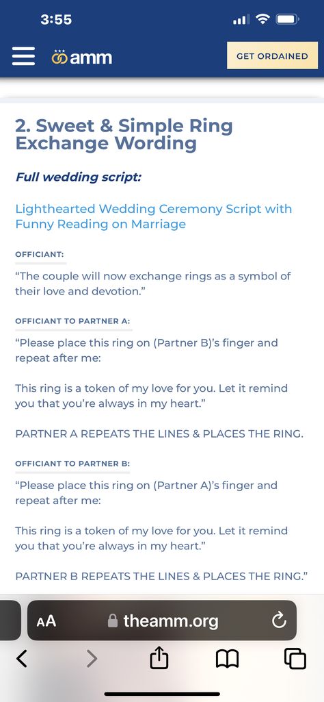 Ring Exchange Wording, Exchange Of Rings, Marriage Officiant, Wedding Ceremony Script, Wedding Script, Ring Exchange, Reading Humor, Rings Simple, Wedding Ceremony