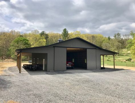 40x60 Pole Barn, Shop Building Ideas, Pole Building Garage, Steel Garage Buildings, Small Barn Plans, Pole Barn Shop, Barn Style Garage, Metal Shop Building, Pole Barn Garage