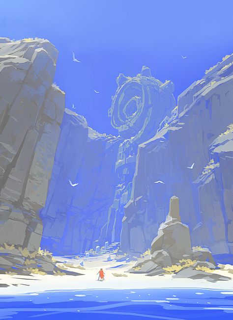 ArtStation - RIME - Alone in a mystery island, Jose Luis Vaello Bertol Tomer Hanuka, Otto Schmidt, Heroic Fantasy, Landscape Concept, Fantasy Places, Arte Inspo, Wow Art, Fantasy Art Landscapes, Fantasy Concept Art