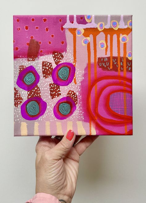 Add a splash of color to your life with my new original abstract painting that will brighten up any room! 💖 This work is created on 8" x 8" gallery wrapped canvas and features fantastic and fun painted sides! Signed and sealed with UV protective varnish to protect the colors for years to come. 125. USD Shipping included for your convenience!  💌 Email us to purchase! . . . . . . .  . . . . . . #canvasart #janetskates #womenartists #abstractart #abstraction #flaming_abstracts #artinfo #artoftheday #abstractobsession #intuitiveart #intuitivepainting #arttherapy #artistslife #workingartist #instaartistic #abstracted #art #pinkobsessed #artistslife #elledecor #magcontemporary #artwatchers #todaysartreport New Year Painting Ideas Canvas, Canvas Art Painting Acrylic Inspiration, Paintings Ideas Abstract, Abstract Painting Inspiration, Room Canvas Painting Ideas, Canvas Painting Ideas Abstract, Fun Abstract Art, Abstract Canvas Art Acrylics, Acrylic Abstract Art