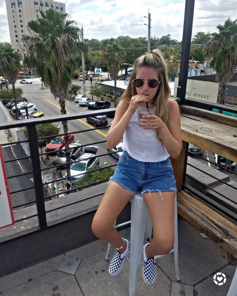 Ready for hump day to put me that much closer to weekend rooftop hangs! Keeping it casual in my racer tank, high waisted shorts + slip on checkerboard vans. I live in looks like these🙌🍹😎  ---------------  Screenshot or 'like' this pic to shop the product details from the LIKEtoKNOW.it app, available now from the App Store! Shop your screenshot of this pic with the LIKEtoKNOW.it app Download the LIKEtoKNOW.it app to shop this pic via screenshot  -----------------  #LTKstyletip #LTKunder50 #LTK Checkerboard Vans, Denim Shorts Outfit, Vans Checkerboard, Hump Day, Ripped Jean, High Waisted Shorts, App Store, Short Outfits, Casual Shorts