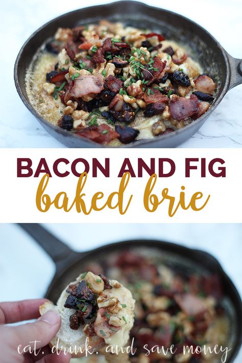 Bacon and fig baked brie recipe - Eat, Drink, and Save Money Bake Brie, Filling Breakfast Recipes, Baked Brie Recipe, Baked Brie Recipes, Food Bites, Simple Baking, Brie Recipes, Break Fast, Fig Recipes