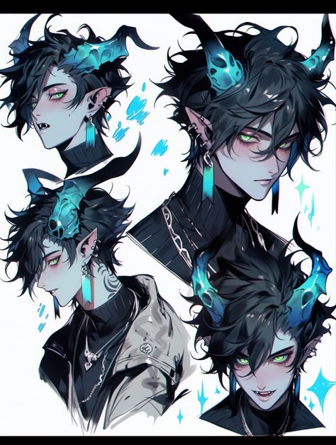 How To Draw Horns, Anime Monster Boy, Characters With Horns, Demon Oc Art Male, Demon Male Character Design, Monster Boy Oc, Male Character Designs, Male Monster Oc, Demon Character Design Male