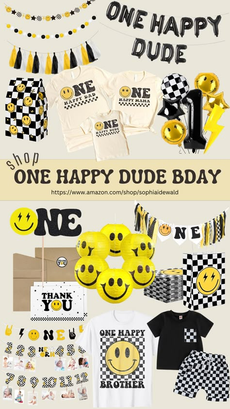 One Happy Dude First Birthday Theme, Cutest first birthday theme - groovy, retro, checkered print, baby boy first birthday theme, first birthday party decor, first birthday decorating ideas #firstbirthday Happy One First Birthday, One Cool Dude Birthday Party, One Year Birthday Boy Themes, One Rad Dude First Birthday, Little Boy 1st Birthday Themes, First Birthday Boy Themes Ideas, One Happy Baby First Birthday, One Happy Boy First Birthday, Checkered Birthday Theme