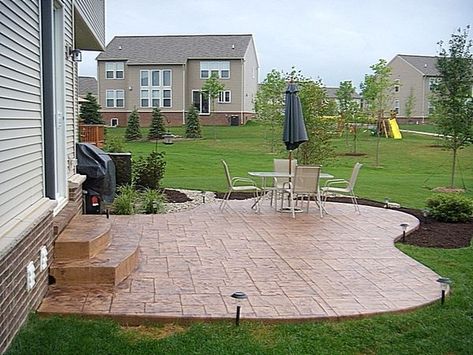 Patio Shapes Layout, Deck Over Concrete Patio, Patio Shapes, Concrete Slab Patio, Stamped Patio, Deck Over Concrete, Patio House Ideas, Stamped Concrete Patio Designs, Concrete Patio Ideas