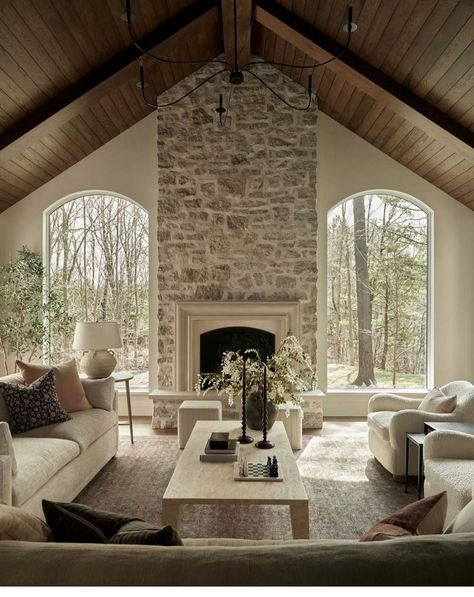 Home Fireplace, Fireplace Design, Dream House Plans, Stone Fireplace, Farmhouse Living, Ranch House, House Inspo, Dream Home Design, House Inspiration