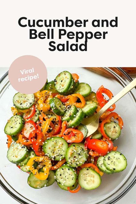 This viral cucumber and bell pepper salad is sweet, savory and packed with flavor! It’s crisp, refreshing and comes together in just 10 minutes, making it the perfect summer side dish. Viral Cucumber, Bell Pepper Salad, Pepper Salad, Summer Side Dish, Fresh Salad Recipes, Vegetables Recipes, Refreshing Salad, Summer Side Dishes, Savory Chicken