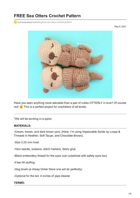 FREE Sea Otters Crochet Pattern Crochet Otters Free Pattern, Crochet Otter Pattern Free Amigurumi, Otters Crochet, Otter Amigurumi Free Pattern, Otter Crochet Pattern Free, Crochet Oddities, Crochet Sea Otter, Crochet Otter Pattern, Otter Crochet Pattern