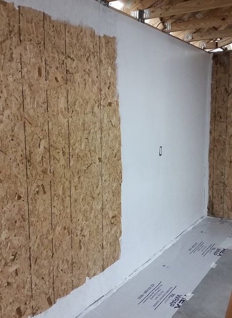 How To - Sheathing Garage Walls With Plywood and Insulate Them Too Insulating Garage Walls, Garage Drywall, Painted Garage Walls, Painted Osb, Alternatives To Drywall, Garage Wall Shelving, Diy Insulation, Garage Insulation, Finished Garage