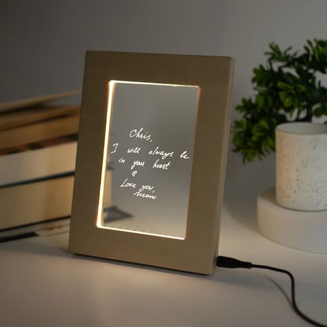 "Memorial frame with custom print will be a perfect gift for those who lost someone loved.  A LED light-up with custom text and picture is a great way to remind you of that those who are really important are always be your side even when they are not here.  GREAT DECOR: wooden photo frame is great home decor. We offer 2 colors, so you can choose the one which will perfectly fit your interior. EASY TO USE: to turn on the lamp, we just need to plug the wire into the socket! The lamp can also be po Gift Ideas For A Lost Loved One, Memorial Souvenirs Ideas, Unique Gifts For Family, Unique Memorial Gifts, Handwriting Gifts Memorial, Sentimental Gifts For Dad From Daughter, Memorial Home Decor Display, Meaningful Gifts For Men, Home Memorial Ideas Display