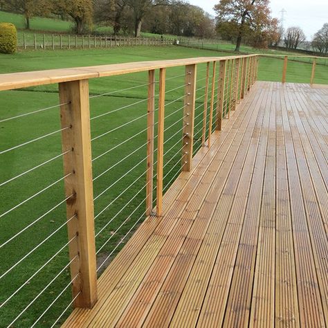 Boundary Fencing 1 Wood Fence With Cable Wire, Cable Fencing Around Pool, Cable Wire Fence, Cable Fence, Wire Fence Ideas, Wire And Wood Fence, Fences Design, Cable Fencing, Balcony Balustrade