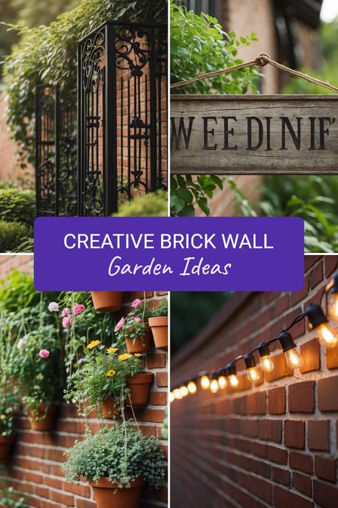 Are you ready to make your garden the talk of the neighborhood? Check out these amazing ideas for brick wall designs that will take your outdoor space to the next level! From a brick wall adorned with cozy string lights to cascading vines that make your yard feel alive, we’ve got the inspiration you need. Transform your garden with potted plants, lush greenery, and stunning textures. A stylish brick wall can create a lovely backdrop for your flowers, seating area, and garden decor. Get ready to wow your friends and family! Large Exterior Wall Ideas, Brick Wall Garden Ideas Outdoor, Backyard Wall Decor Ideas, Garden With Potted Plants, Brick Wall Garden, Garden Brick Wall, Wall Garden Ideas, Garden Wall Ideas, Wrought Iron Trellis