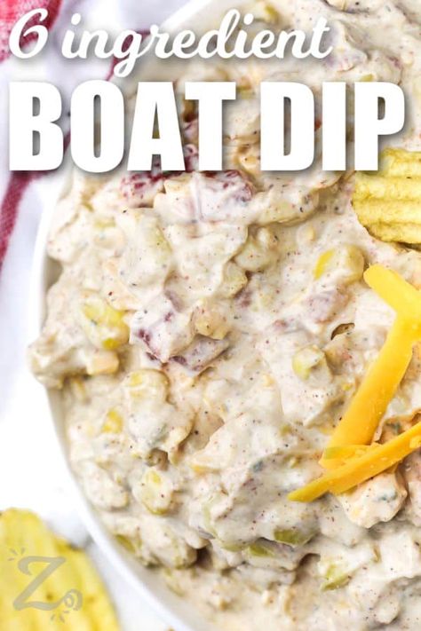 top view of Boat Dip in a bowl, with a title Boat Dip Recipe Southern Living, Southern Living Boat Dip, Boat Dip Southern Living, Boat Dip Sour Cream, The No Name Dip, No Name Dip Recipe, No Name Dip, Boat Dip Recipe, Boat Dip