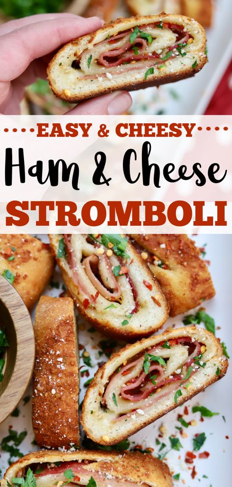 Ham Stromboli Recipe Easy, Ham Cheese Stromboli, Pizza King Stromboli Recipe, Ham And Swiss Stromboli, Stromboli Ham And Cheese, Ham Calzone Recipe, Ham And Cheese Calzone Pizza Dough, Ham Stromboli Recipe, Stromboli Recipe Easy Pillsbury