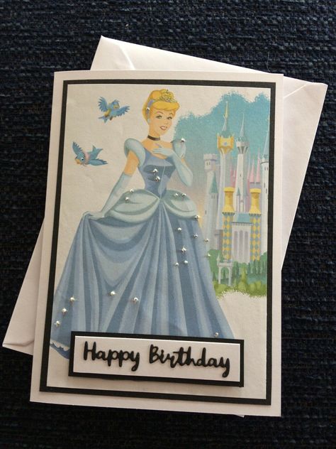 Cinderella Birthday Card, Handmade, Embellished, Disney Princess, Charity. Princess Cards, Bd Card, Princess Card, Diy Card Ideas, Elsa Birthday, Birthday Card Handmade, Recycled Books, 18th Birthday Cards, Disney Cards