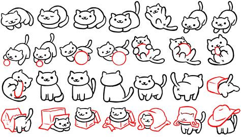 Neko Atsume Poses. So Cute! Cat Asleep Drawing, Cute Cat Drawing Doodles, Neko Atsume Cats, Drawing Chibi, Cats Png, Cat Poses, Neko Atsume, Chibi Cat, Cat Doodle