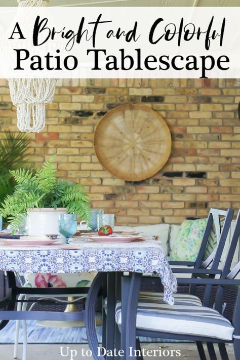 A Bright and Colorful Patio Table Setting with decorating ideas you can try now!   #patioideas #outdoordecor #outsidefurniture Patio Table Ideas, Outdoor Dishes, Small Outdoor Table, Patio Fan, Rustic Outdoor Decor, Outdoor Table Decor, Patio Table Set, Eclectic Style Decor, Colorful Patio