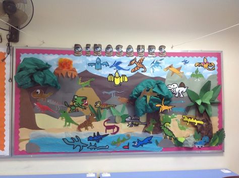 Dinosaurs Classroom Display, dinosaurs, extinct, photo, display Classroom Displays Ks1, Year 3 Classroom Ideas, Animals Bulletin Board, Dinosaur Bulletin Boards, Nursery Display Boards, Jungle Theme Activities, Wall Display Ideas, Animals And Their Babies, Butterflies Classroom