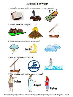 Jesus & Peter walk on Water lesson, ideas and printables #Biblefun #bookofacts #NTBiblelesson Water Worksheet, Peter Walks On Water, Jesus Walks On Water, Jesus Miracles, Bible Worksheets, Miracles Of Jesus, Bible Quiz, Bible Activities For Kids, Bible Story Crafts