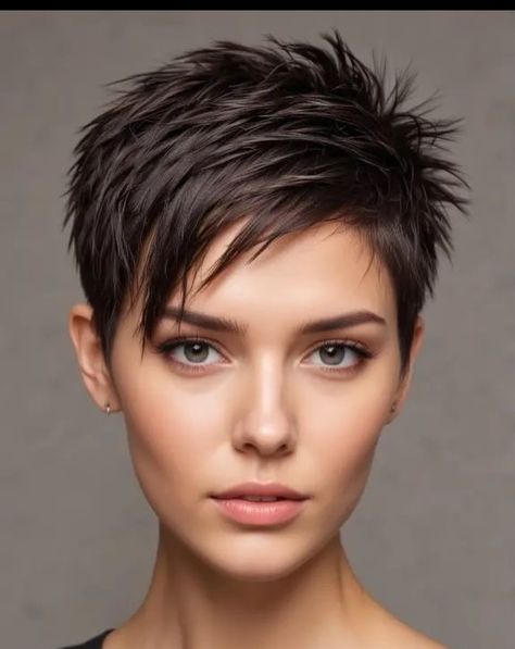 Brown Hair Pixie Haircut, Extremely Short Pixie, Brunette Pixie With Highlights, Best Haircuts Women, Viral Haircut, Dyed Pixie Cut, Haircuts Women, Bump Hairstyles, Short Spiky Haircuts