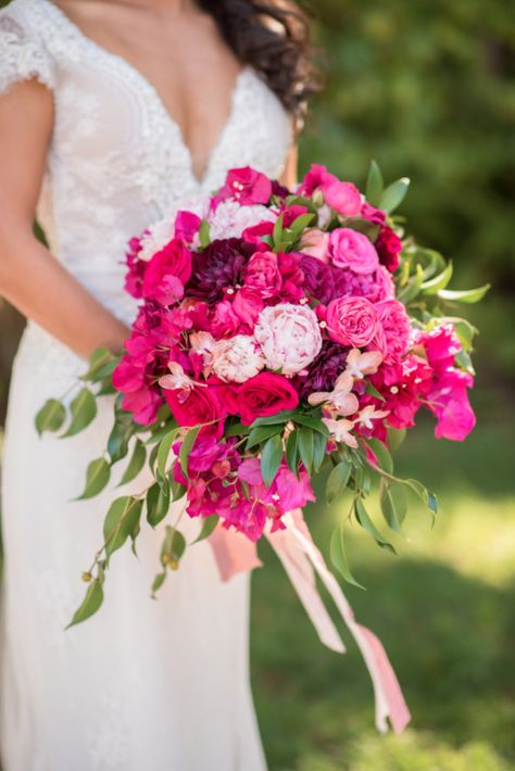 Hot Pink Wedding Bouquet, Wedding Flowers Pink Roses, Wedding Flowers Tulips, Pink Peonies Bouquet, Fuchsia Wedding, Hot Pink Weddings, Rose Fushia, Bridal Bouquet Pink, Beach Wedding Flowers